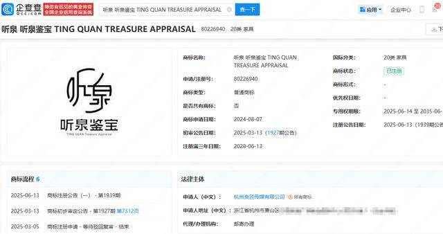 聽泉公司成功注冊聽泉鑒寶商標(biāo):公司注冊